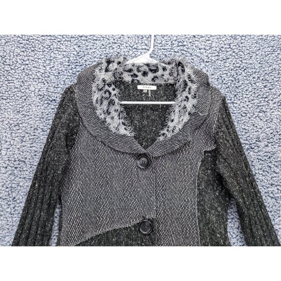 Sioni Patchwork Cardigan Size M Art to Wear Mixed Media Animal Print Boho Ribbed - Picture 3 of 10